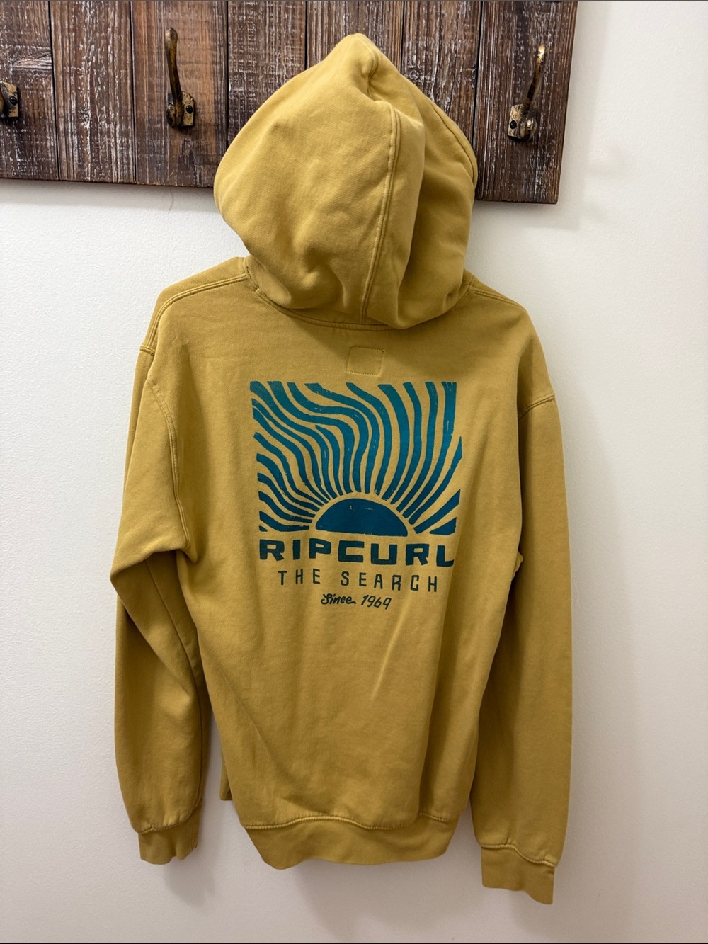 Rip Curl Mustard Yellow Hoodie with Teal Back Graphic
